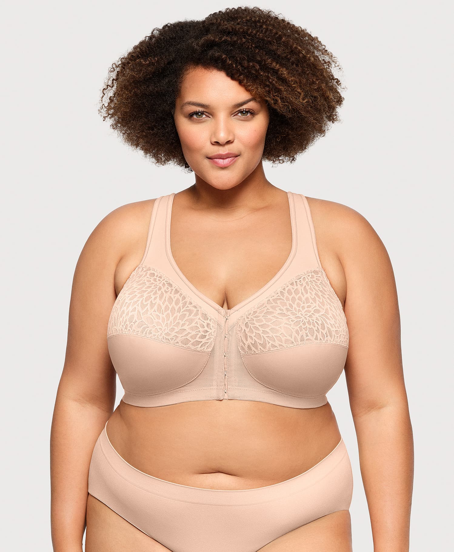 MagicLift Front-Closure Racerback Bra Cafe | Ashley Stewart