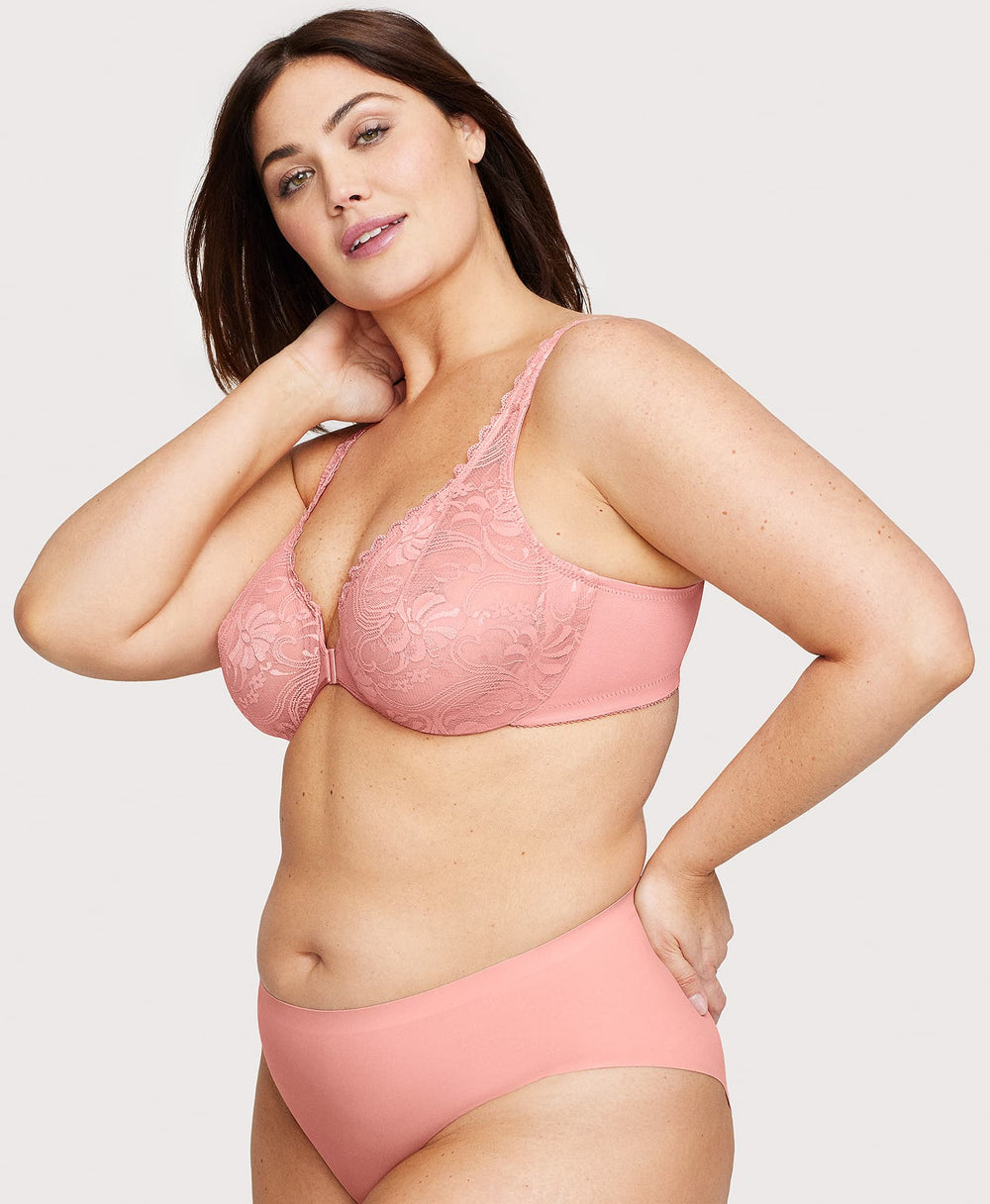 Front-Closure Stretch Lace WonderWire Bra Apricot | Ashley Stewart