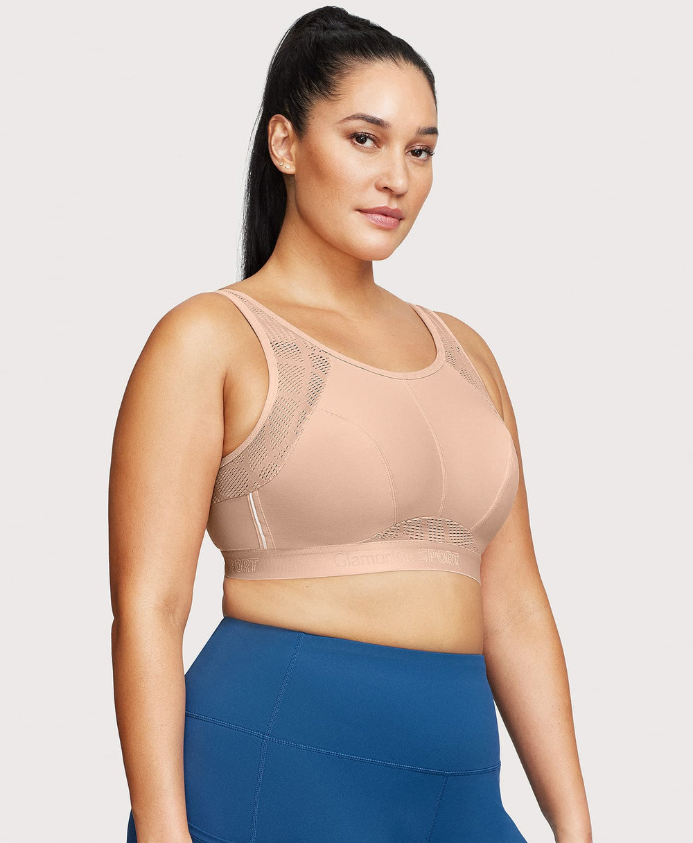 No-Sweat Mesh Sports Bra Cafe | Ashley Stewart