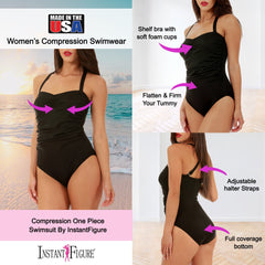 InstantFigure Halter Swimsuit Black | Ashley Stewart