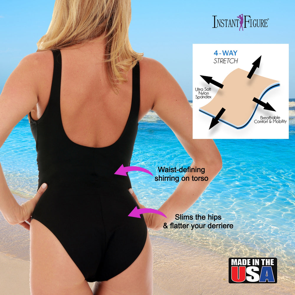 InstantFigure Faux Wrap Swimsuit Black | Ashley Stewart
