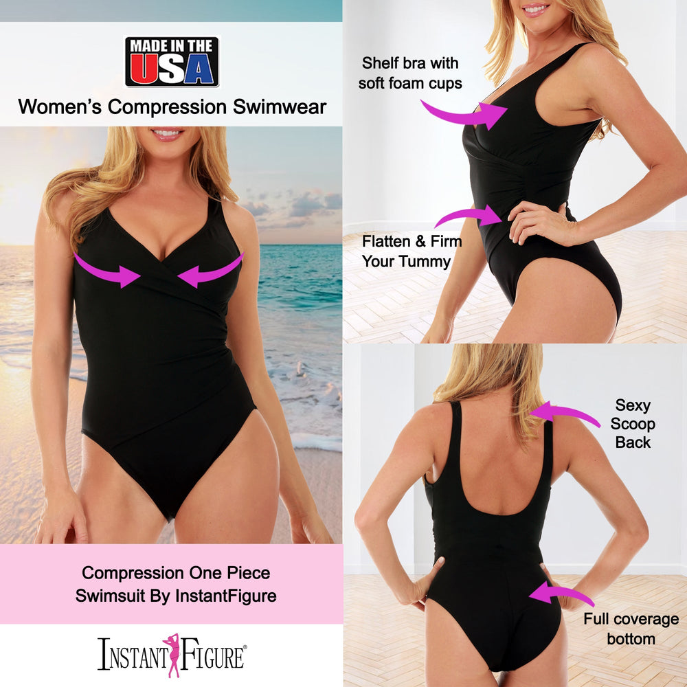 InstantFigure Faux Wrap Swimsuit Black | Ashley Stewart