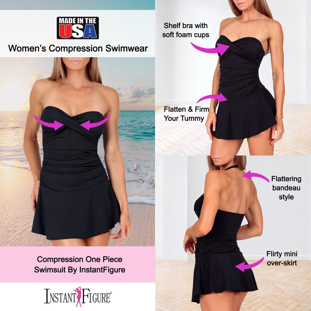 InstantFigure Strapless Swimdress Black | Ashley Stewart