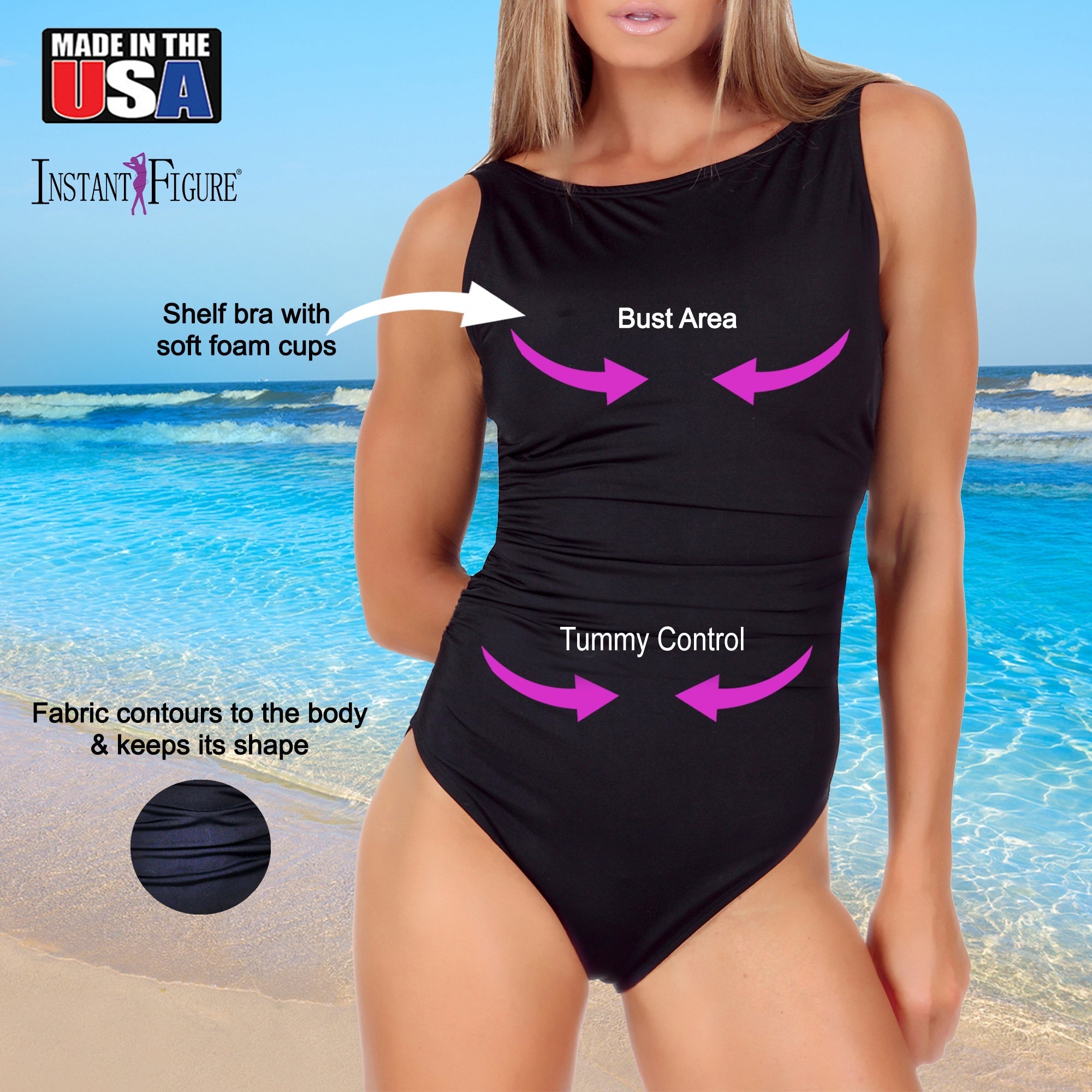 InstantFigure High Neck Swimsuit Black | Ashley Stewart