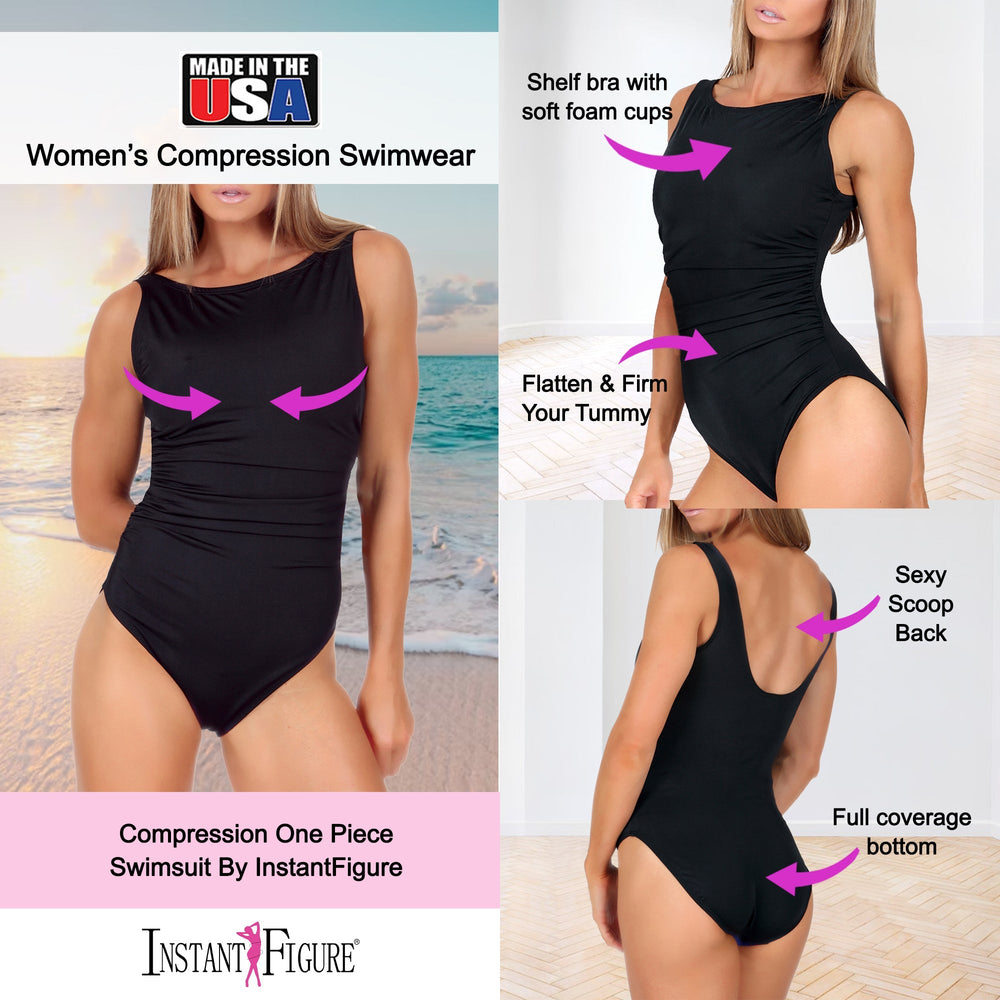 InstantFigure High Neck Swimsuit Black | Ashley Stewart