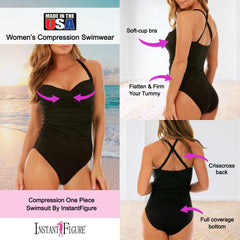 InstantFigure Shirred Twist Front Swimsuit Black | Ashley Stewart