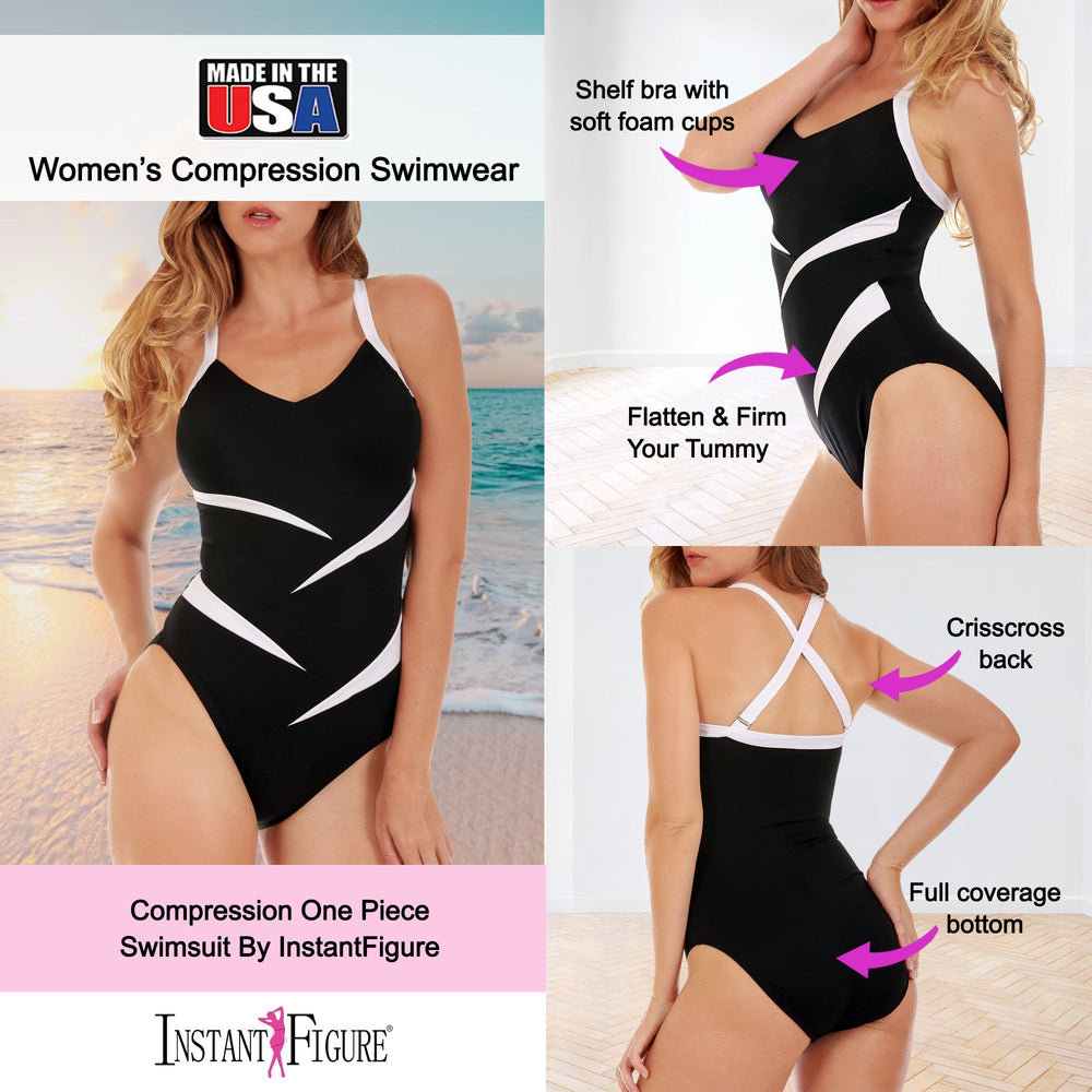 InstantFigure Two Tone Swimsuit Black/White | Ashley Stewart