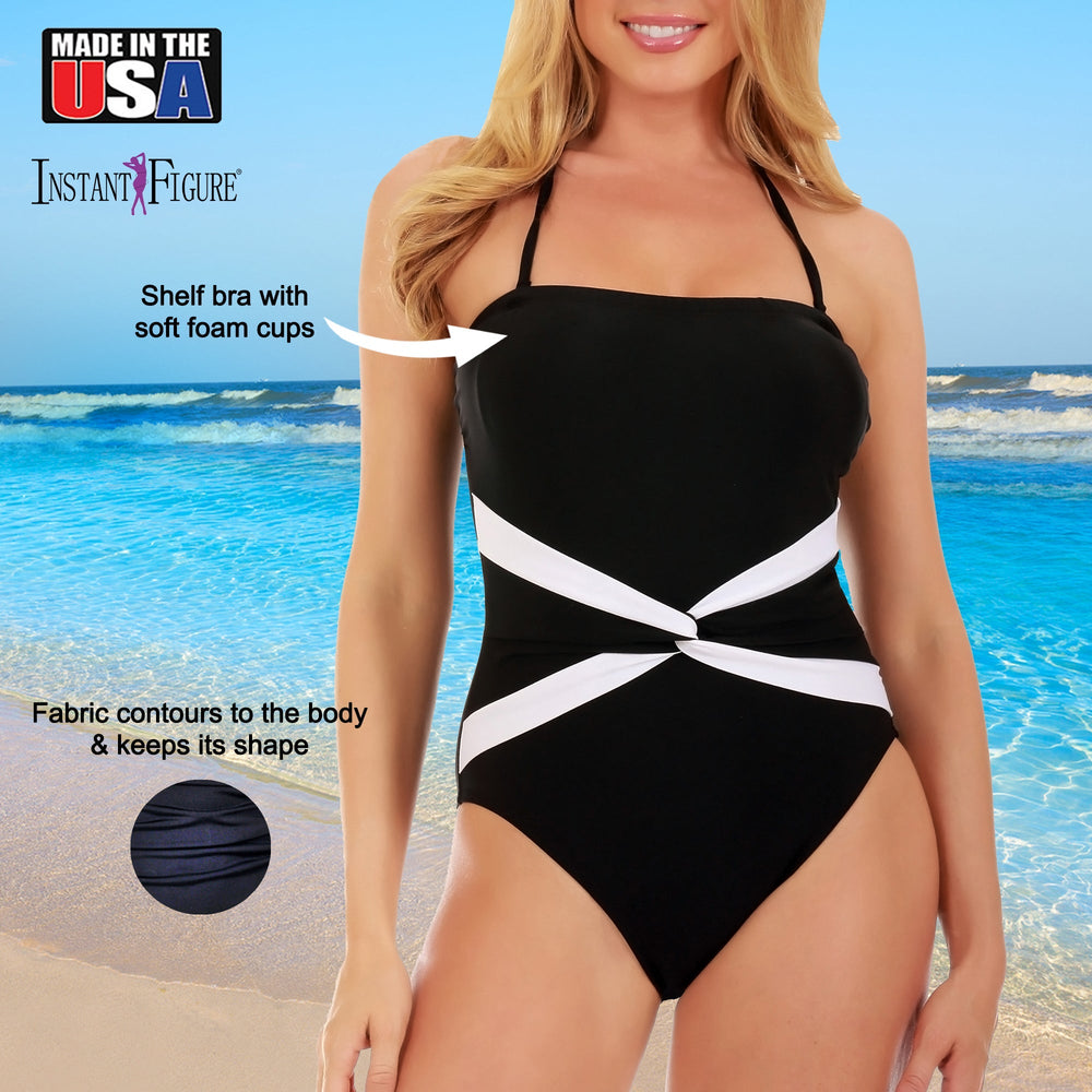 InstantFigure Twist Front Swimsuit Black/White | Ashley Stewart