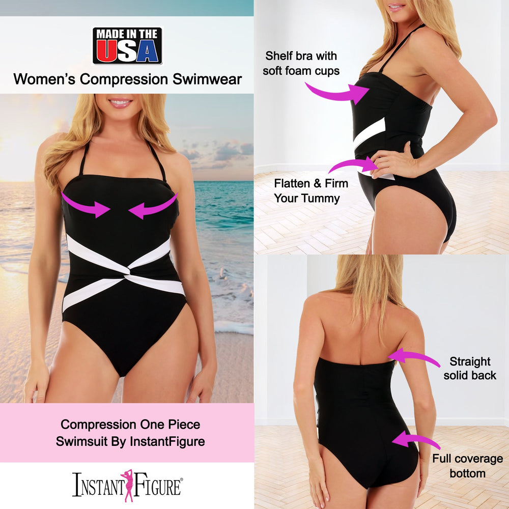 InstantFigure Twist Front Swimsuit Black/White | Ashley Stewart