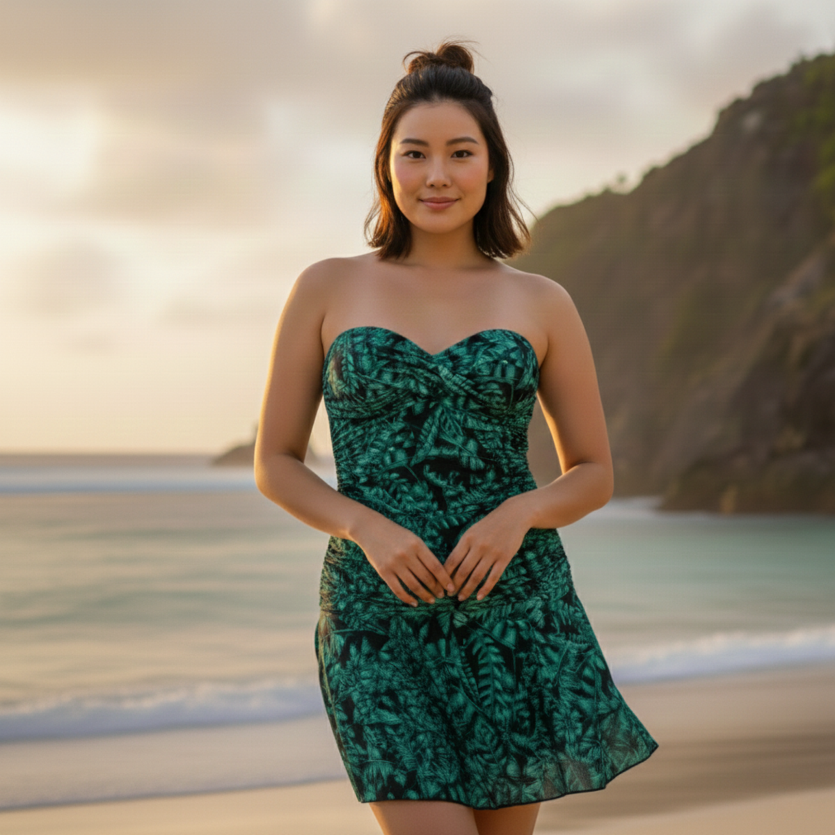 InstantFigure Tropical Swimdress Green | Ashley Stewart
