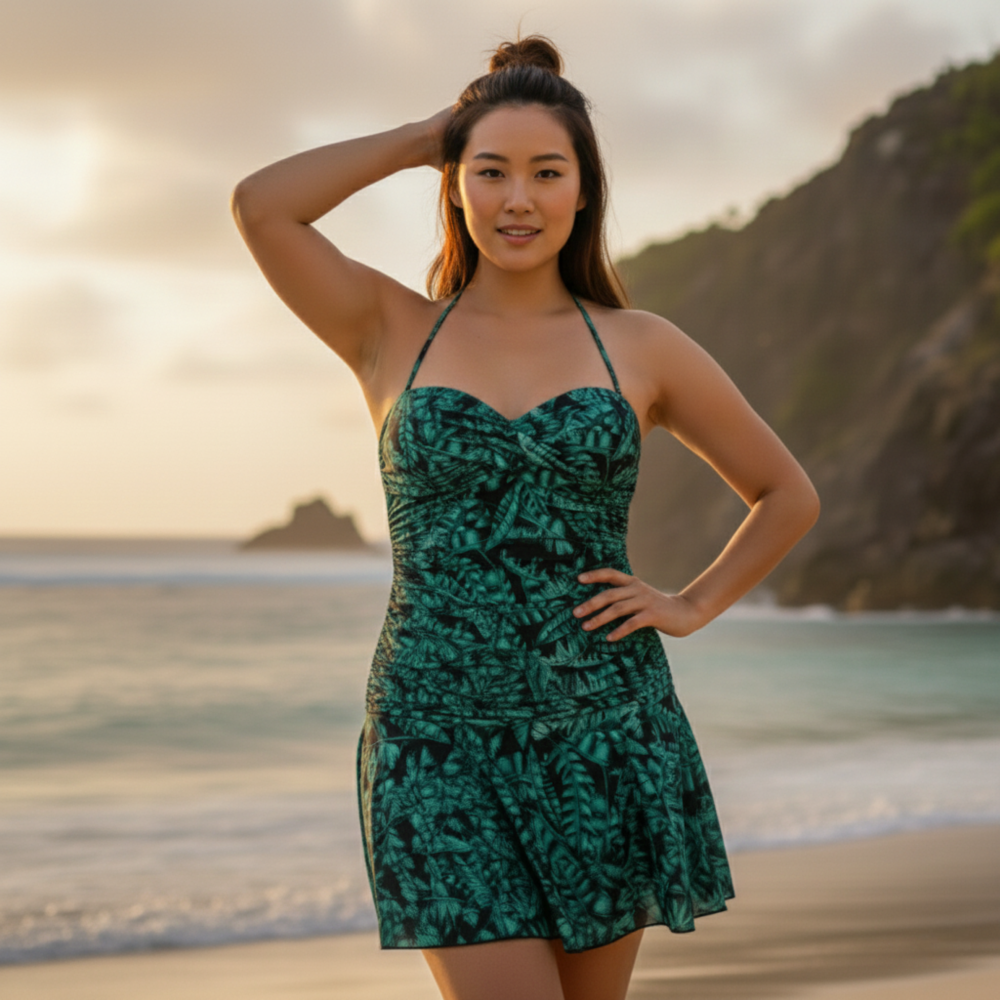 InstantFigure Tropical Swimdress Green | Ashley Stewart