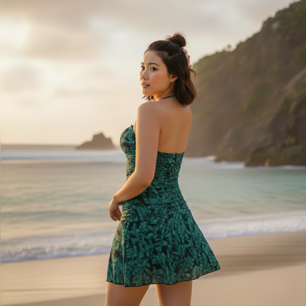 InstantFigure Tropical Swimdress Green | Ashley Stewart