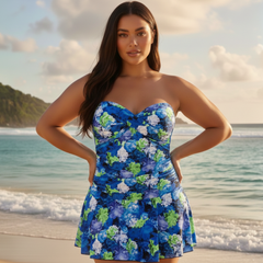 InstantFigure Floral Print Swimdress Royal | Ashley Stewart