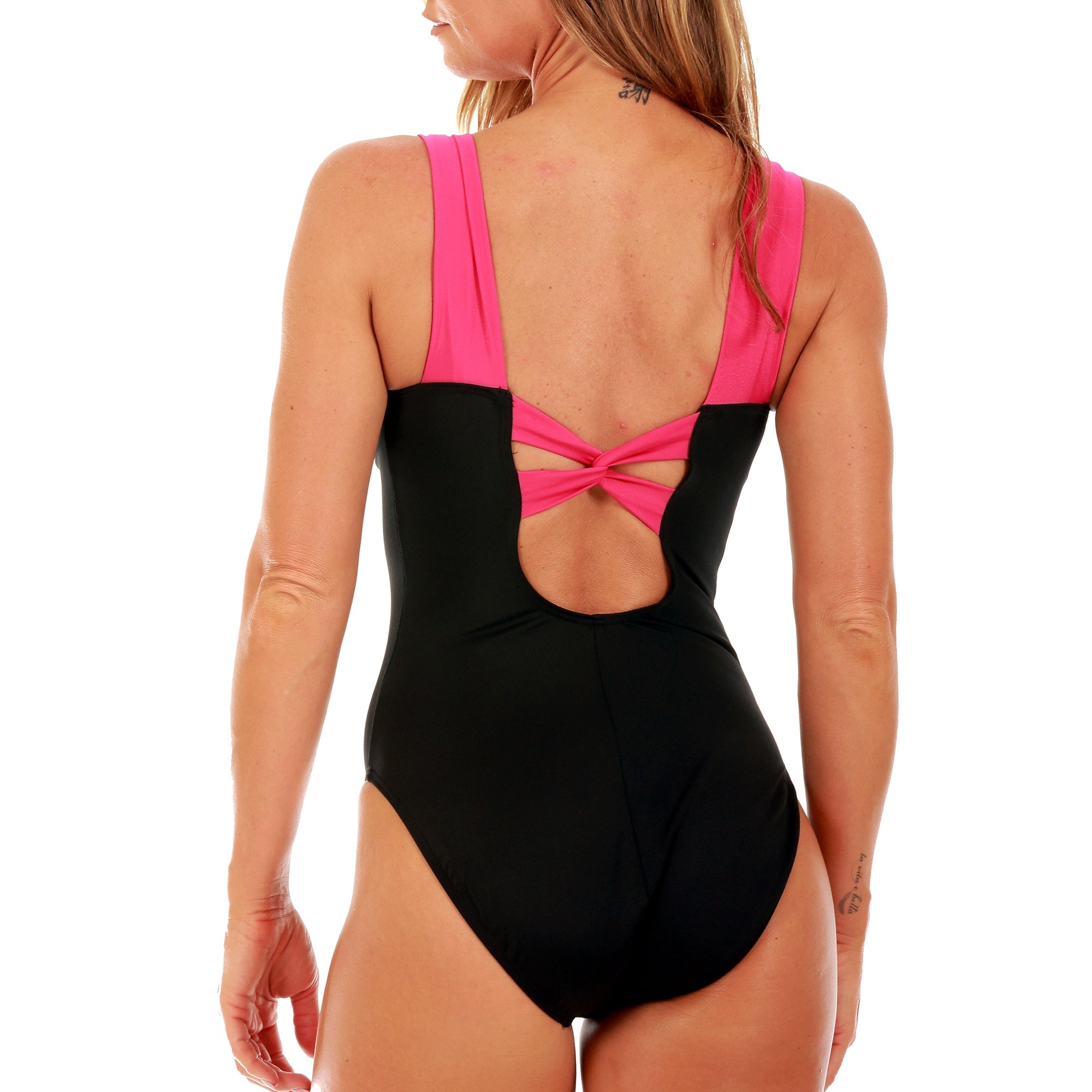 InstantFigure Knotted Swimsuit Black/White | Ashley Stewart
