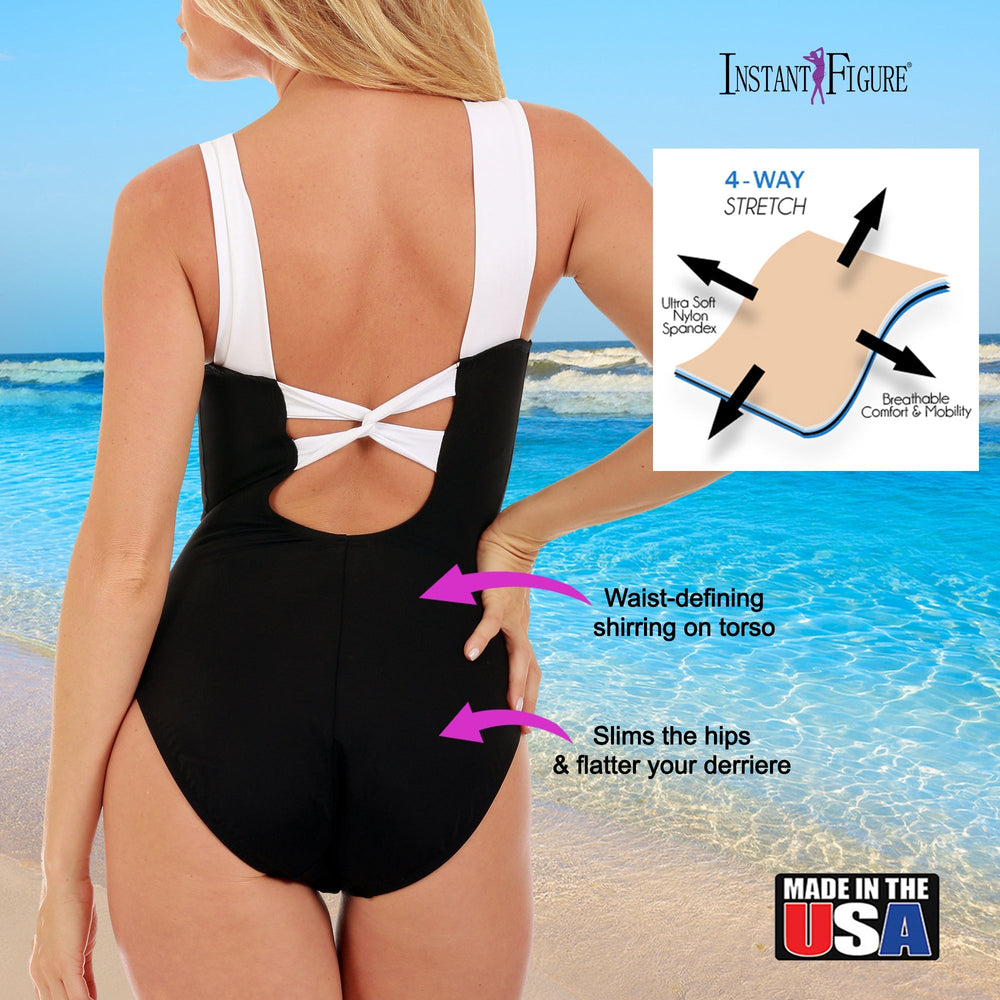 InstantFigure Knotted Swimsuit Black/White | Ashley Stewart