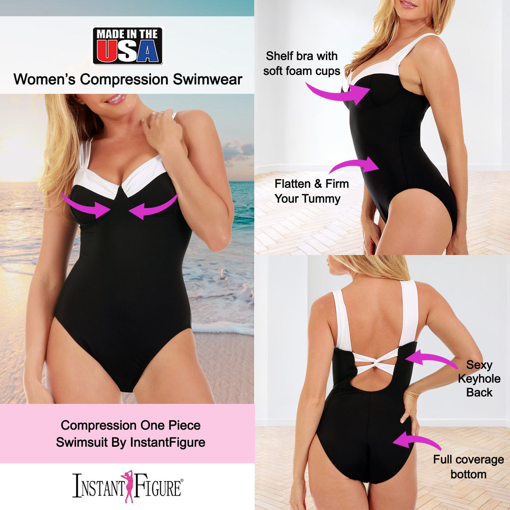 InstantFigure Knotted Swimsuit Black/White | Ashley Stewart