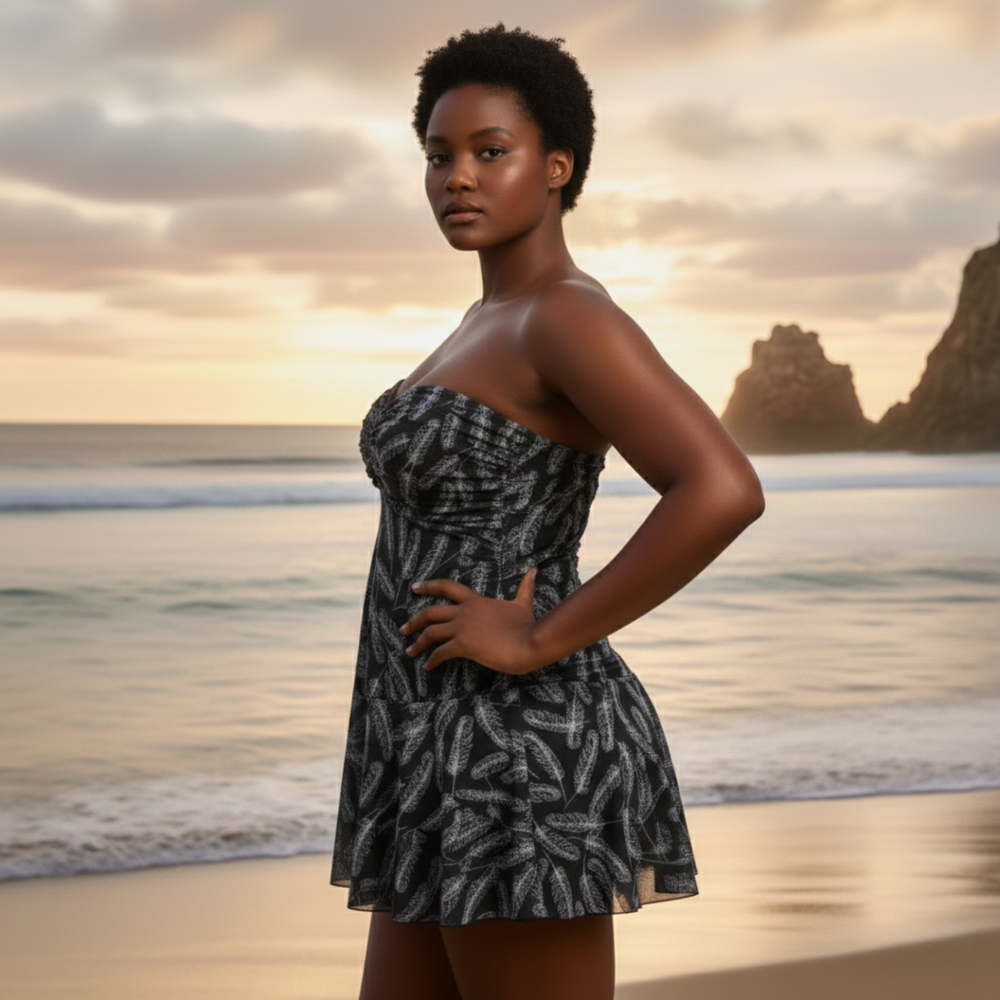 InstantFigure Feathers Swimdress Black White | Ashley Stewart