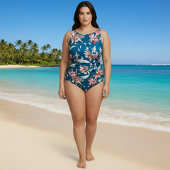 InstantFigure Orchid High Neck Swimsuit Blue | Ashley Stewart
