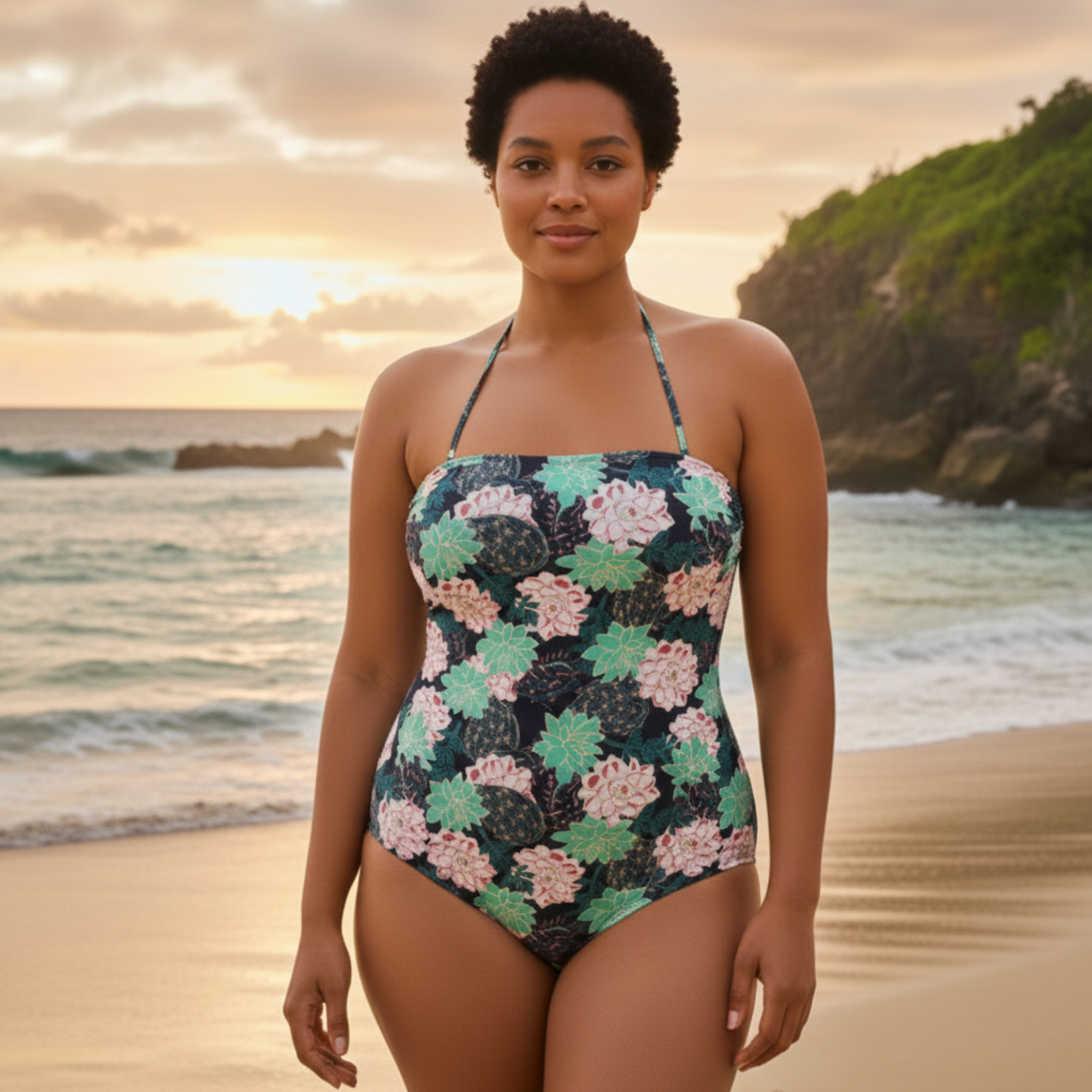 InstantFigure Succulent Bandeau Swimsuit Print | Ashley Stewart