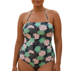 InstantFigure Succulent Bandeau Swimsuit Print | Ashley Stewart