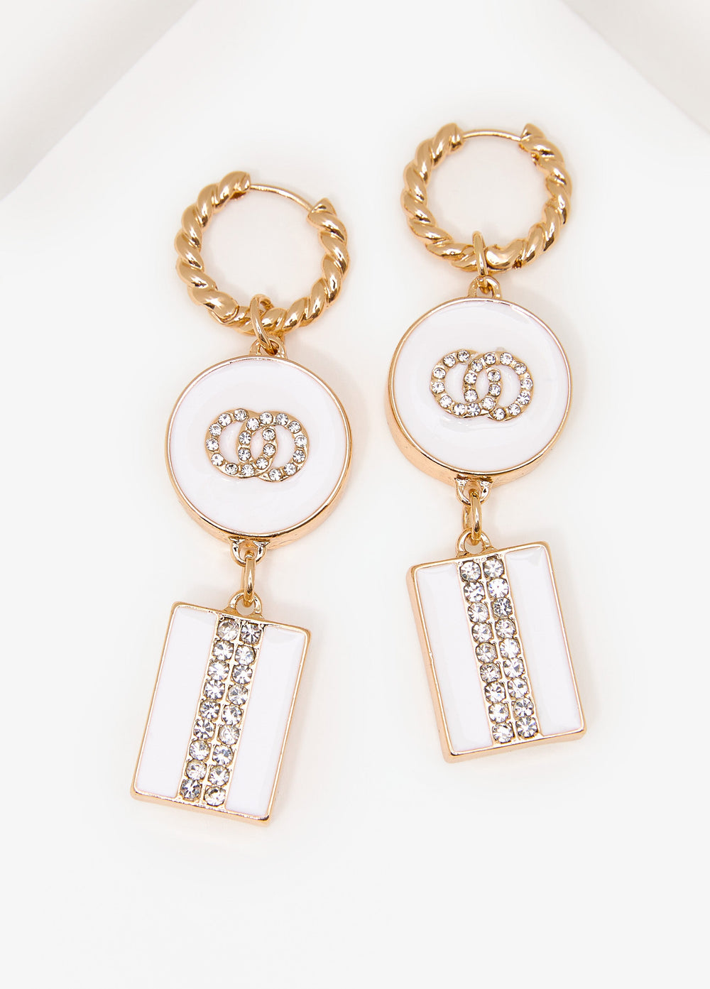 Crystal Rings Drop Earrings White | Ashley Stewart
