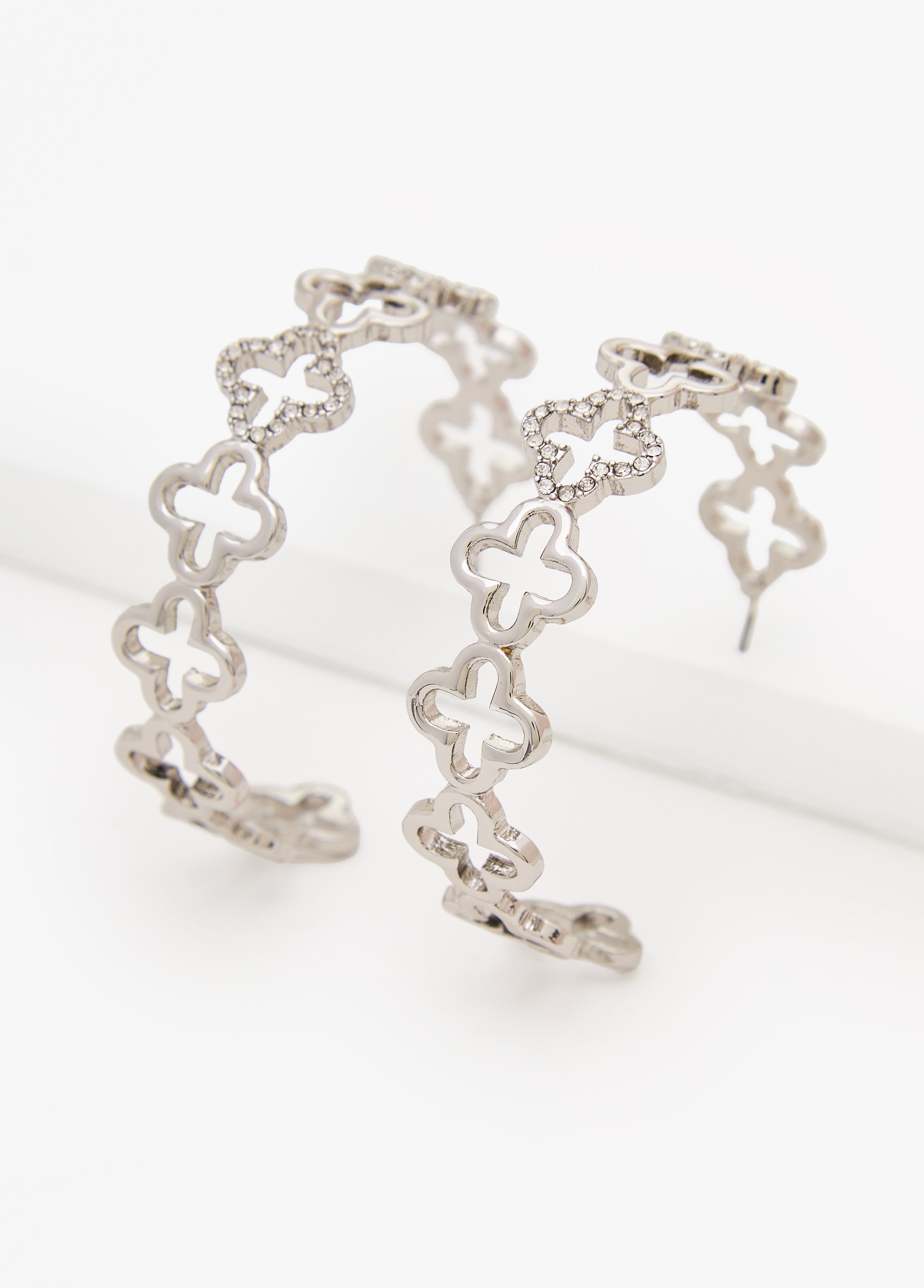 Clover Silver Tone Hoop Earrings Silver | Ashley Stewart