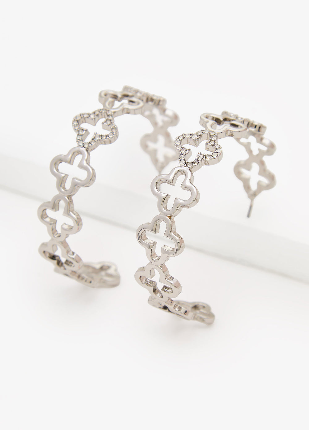 Clover Silver Tone Hoop Earrings Silver | Ashley Stewart