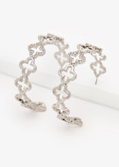 Clover Silver Tone Hoop Earrings Silver | Ashley Stewart