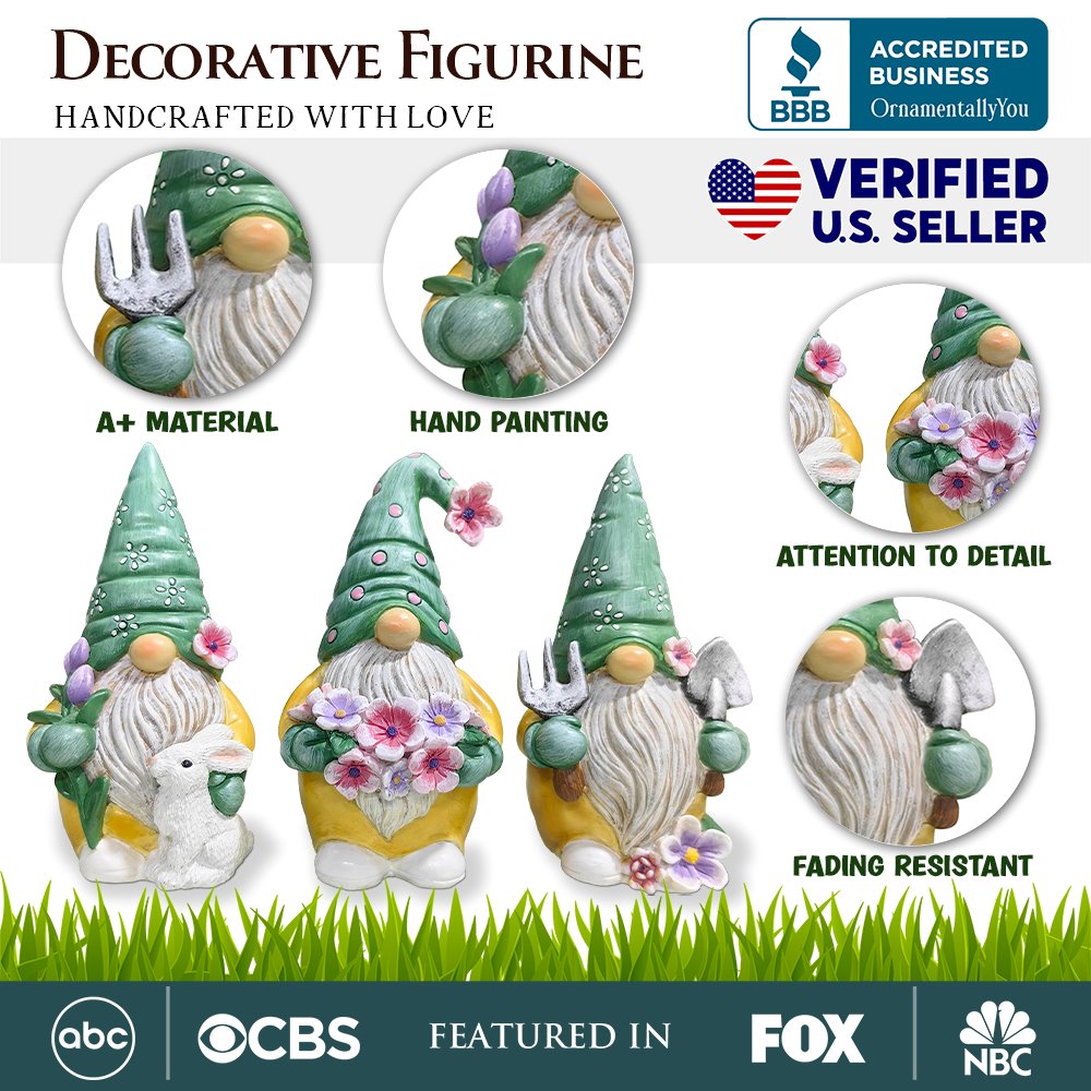 Set of Three Gardening Gnome Figurines Multi | Ashley Stewart