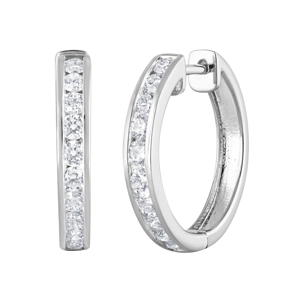 0.50 Carat Lab Grown Single Row Diamond Sterling Silver Hoop Earrings  | Ashley Stewart