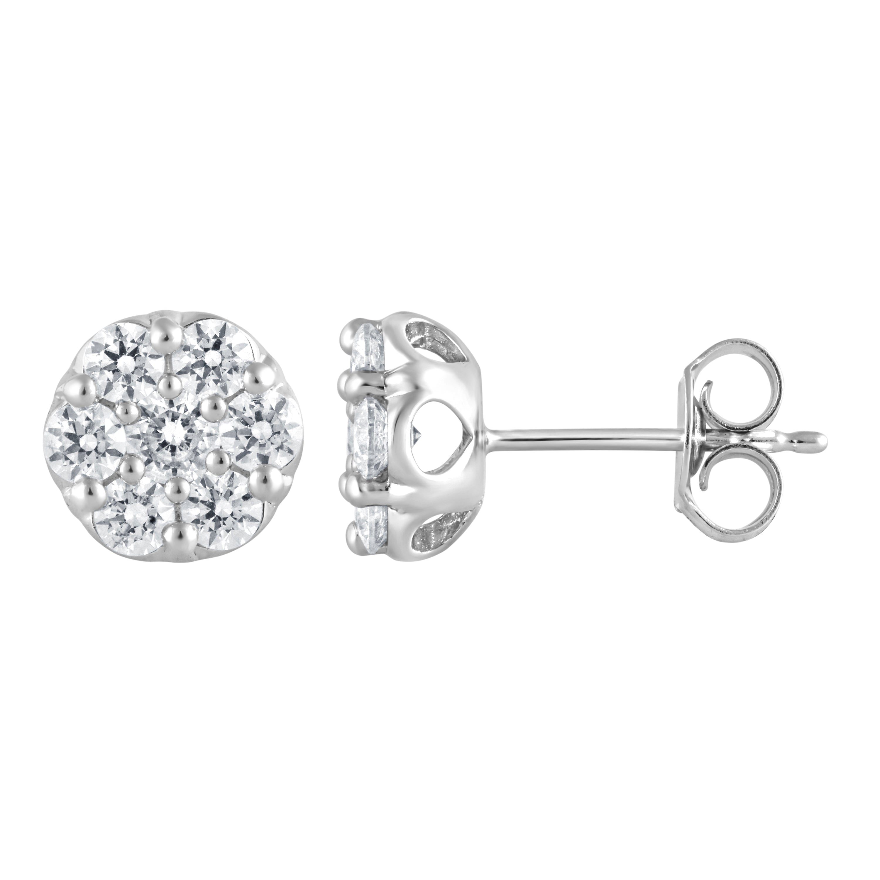 1 Carat Round Cut Lab Grown Cluster Diamond Stud Earrings In Sterling  White | Ashley Stewart