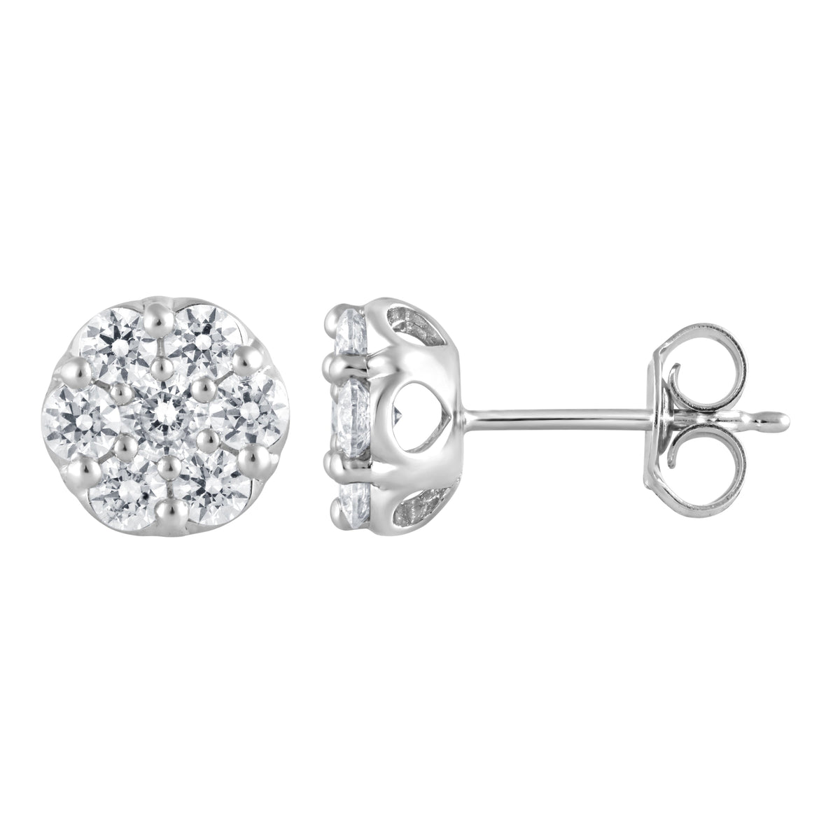 1 Carat Round Cut Lab Grown Cluster Diamond Stud Earrings In Sterling  White | Ashley Stewart