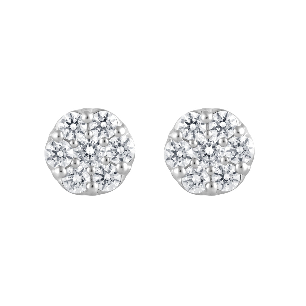 1 Carat Round Cut Lab Grown Cluster Diamond Stud Earrings In Sterling  White | Ashley Stewart