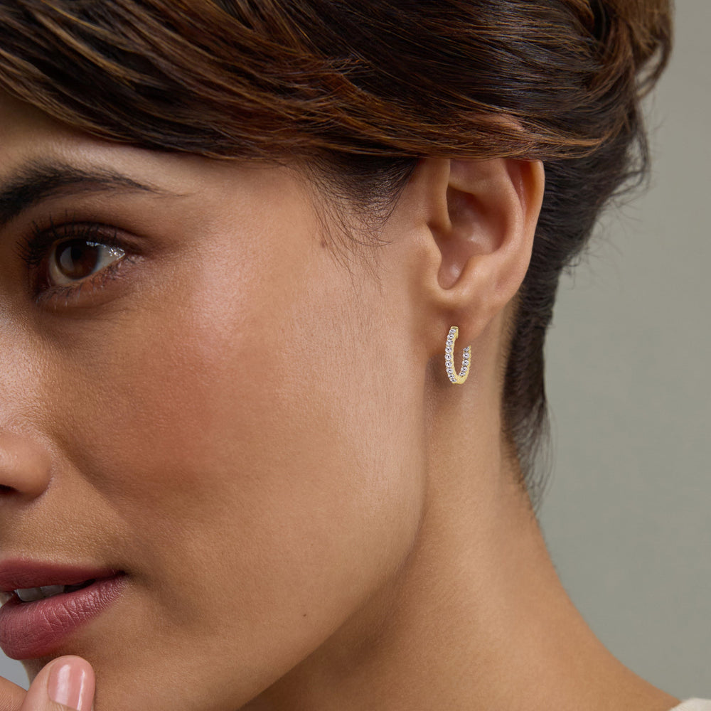 1 Carat Lab Grown Inside Out Diamond Hoop Earrings In Yellow Gold Plat  | Ashley Stewart