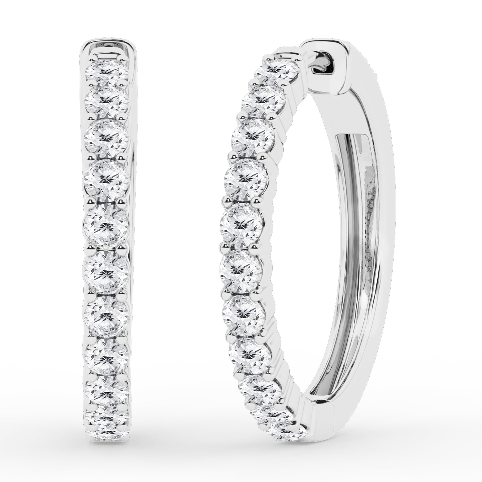 0.50 To 2 Carat Round Lab Grown Diamond Single Row Hoop Earrings In St White | Ashley Stewart