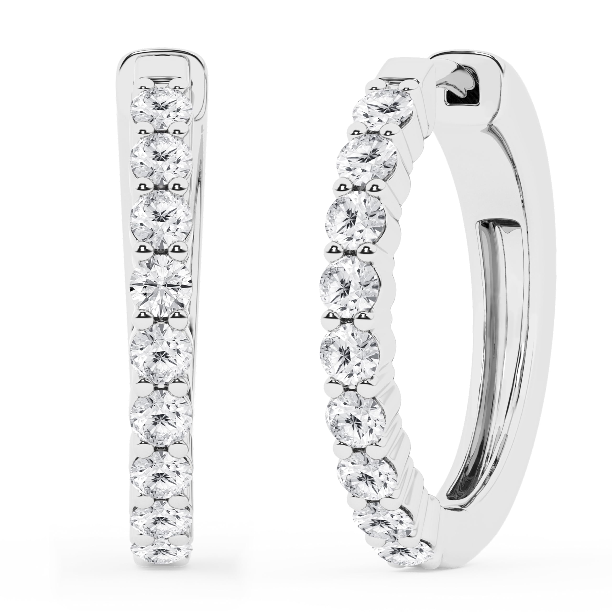 0.50 To 2 Carat Round Lab Grown Diamond Single Row Hoop Earrings In St White | Ashley Stewart