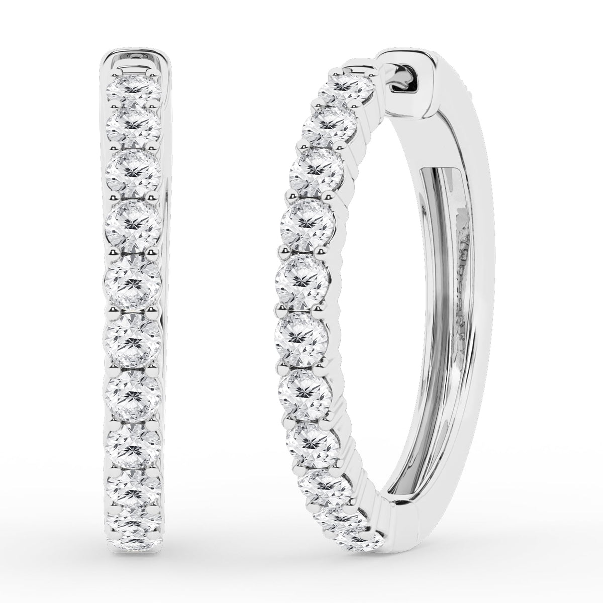 0.50 To 2 Carat Round Lab Grown Diamond Single Row Hoop Earrings In St White | Ashley Stewart
