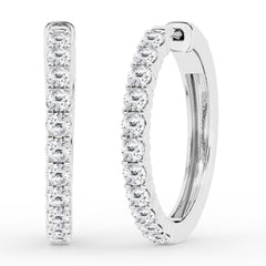 0.50 To 2 Carat Round Lab Grown Diamond Single Row Hoop Earrings In St White | Ashley Stewart