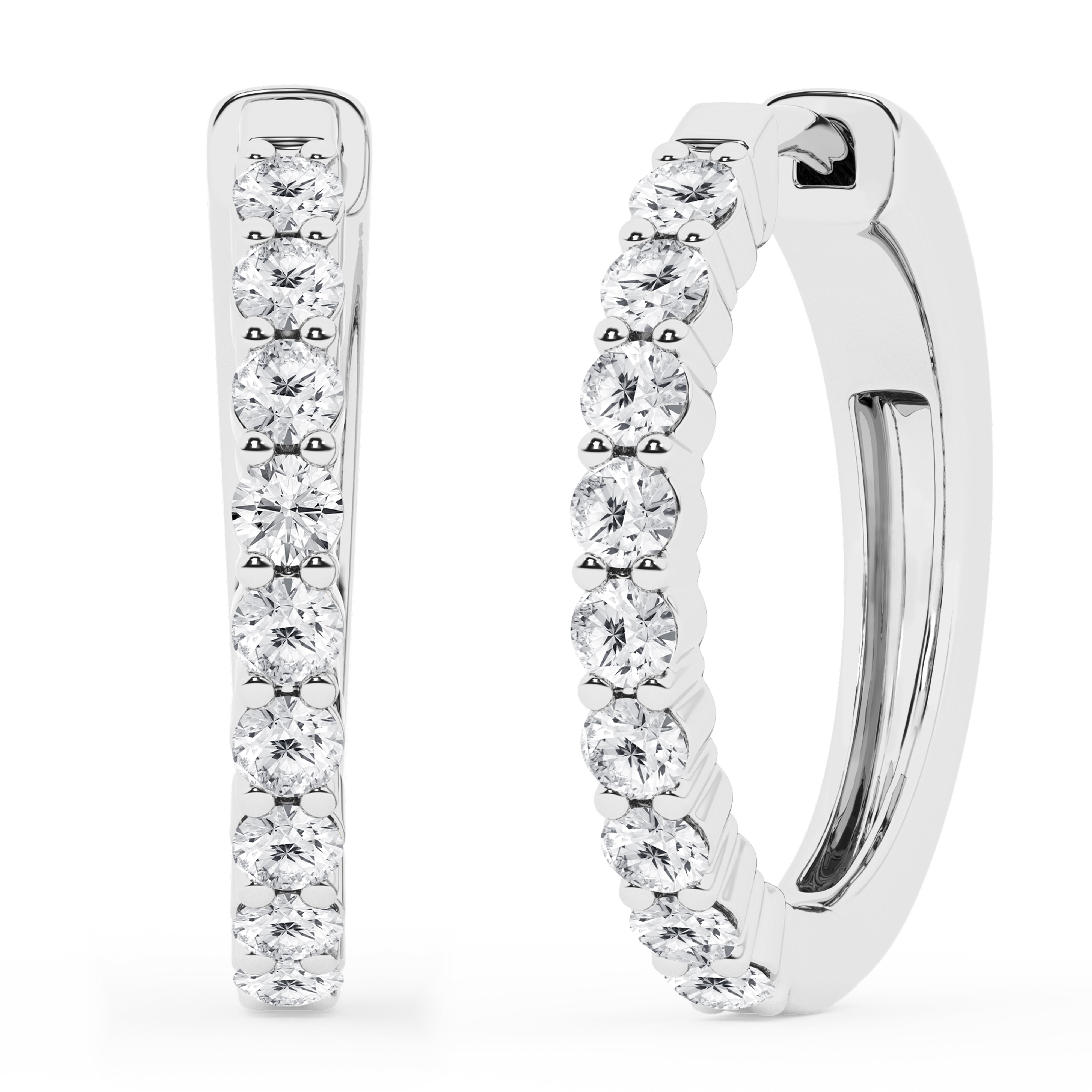 0.50 To 2 Carat Round Lab Grown Diamond Single Row Hoop Earrings In St White | Ashley Stewart