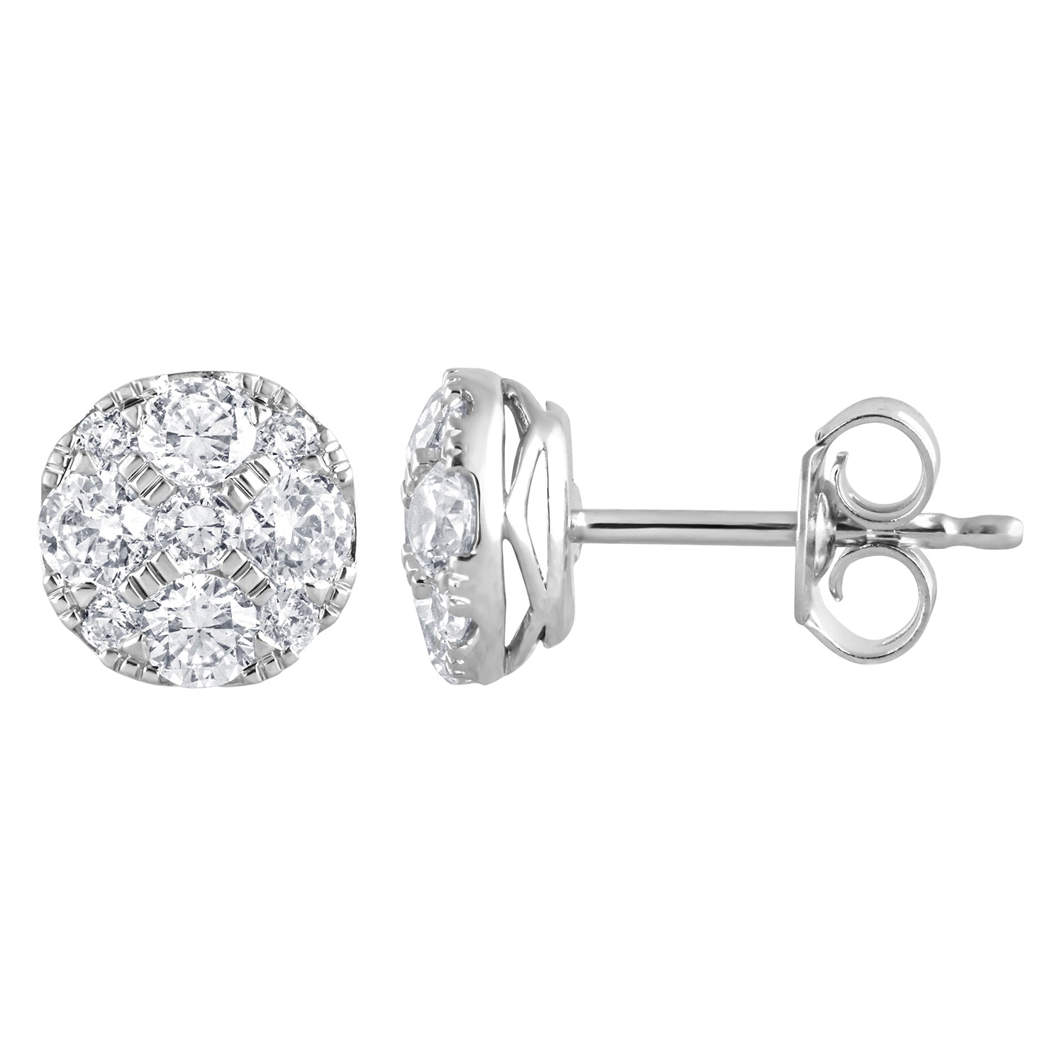1 Carat Round Cut Lab Grown Diamond Cluster Stud Earrings In Sterling   | Ashley Stewart