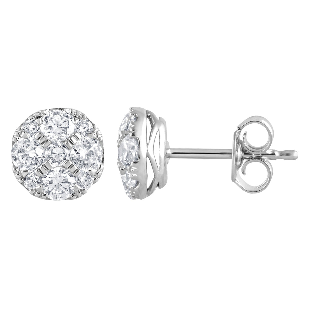 1 Carat Round Cut Lab Grown Diamond Cluster Stud Earrings In Sterling   | Ashley Stewart