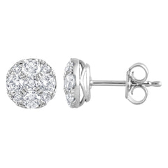1 Carat Round Cut Lab Grown Diamond Cluster Stud Earrings In Sterling   | Ashley Stewart