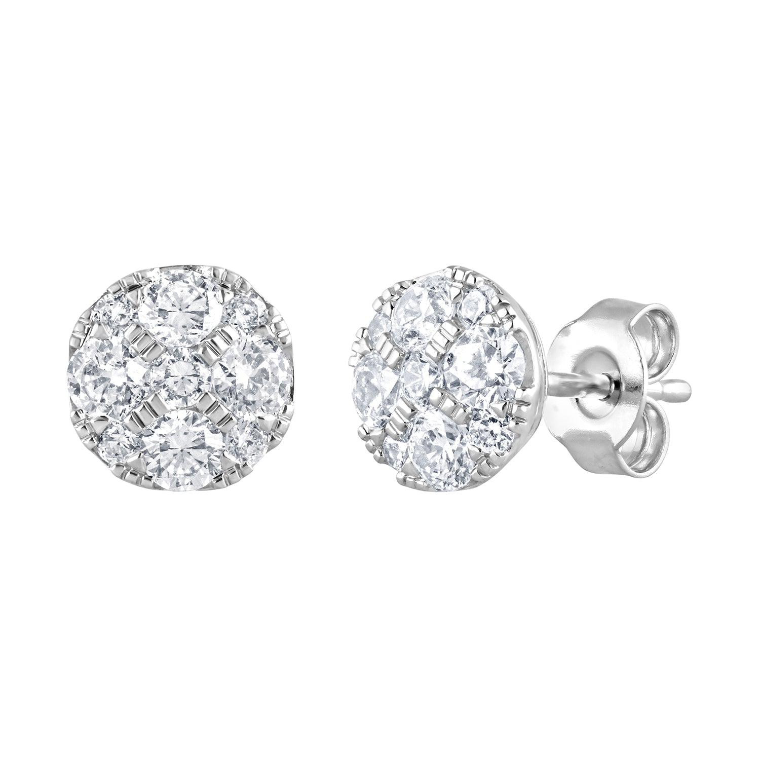 1 Carat Round Cut Lab Grown Diamond Cluster Stud Earrings In Sterling   | Ashley Stewart