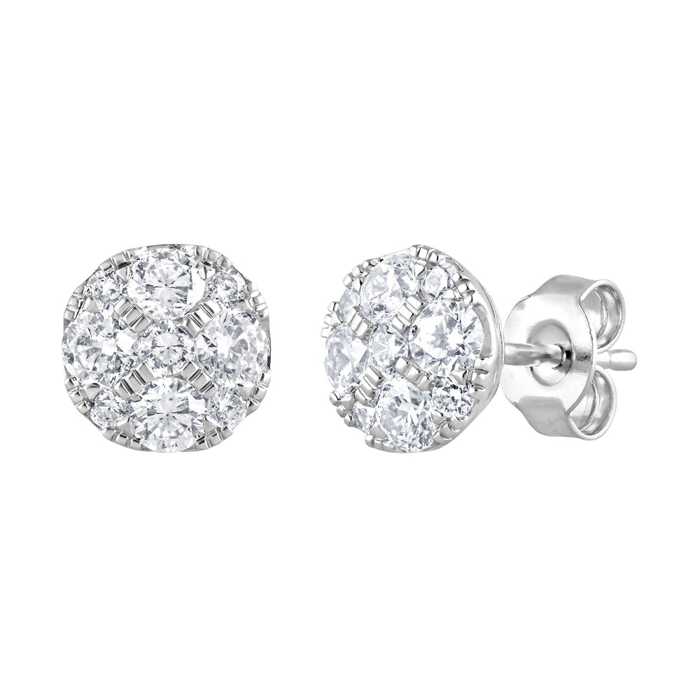 1 Carat Round Cut Lab Grown Diamond Cluster Stud Earrings In Sterling   | Ashley Stewart