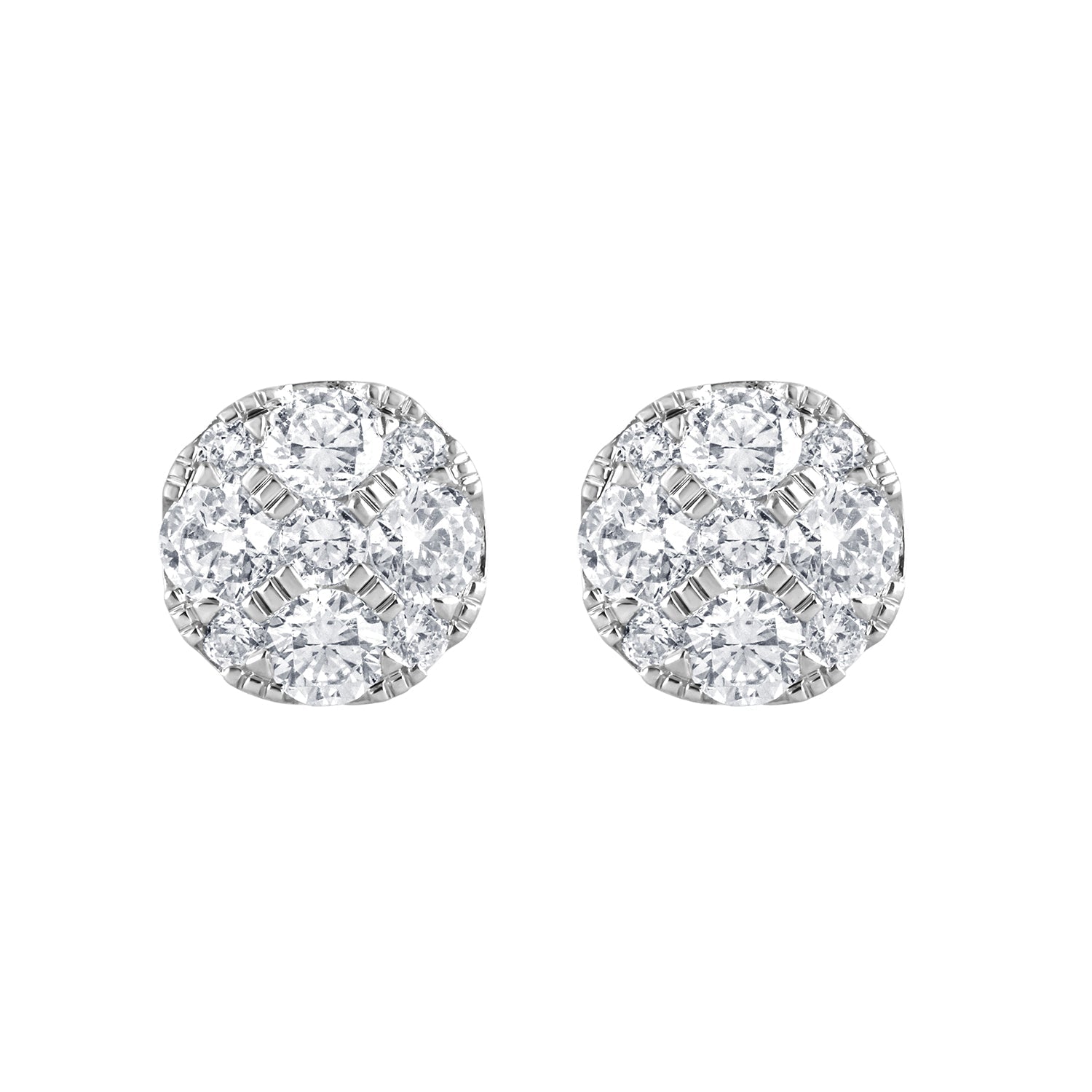 1 Carat Round Cut Lab Grown Diamond Cluster Stud Earrings In Sterling   | Ashley Stewart