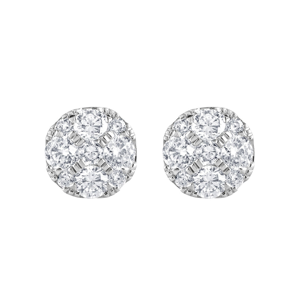 1 Carat Round Cut Lab Grown Diamond Cluster Stud Earrings In Sterling   | Ashley Stewart