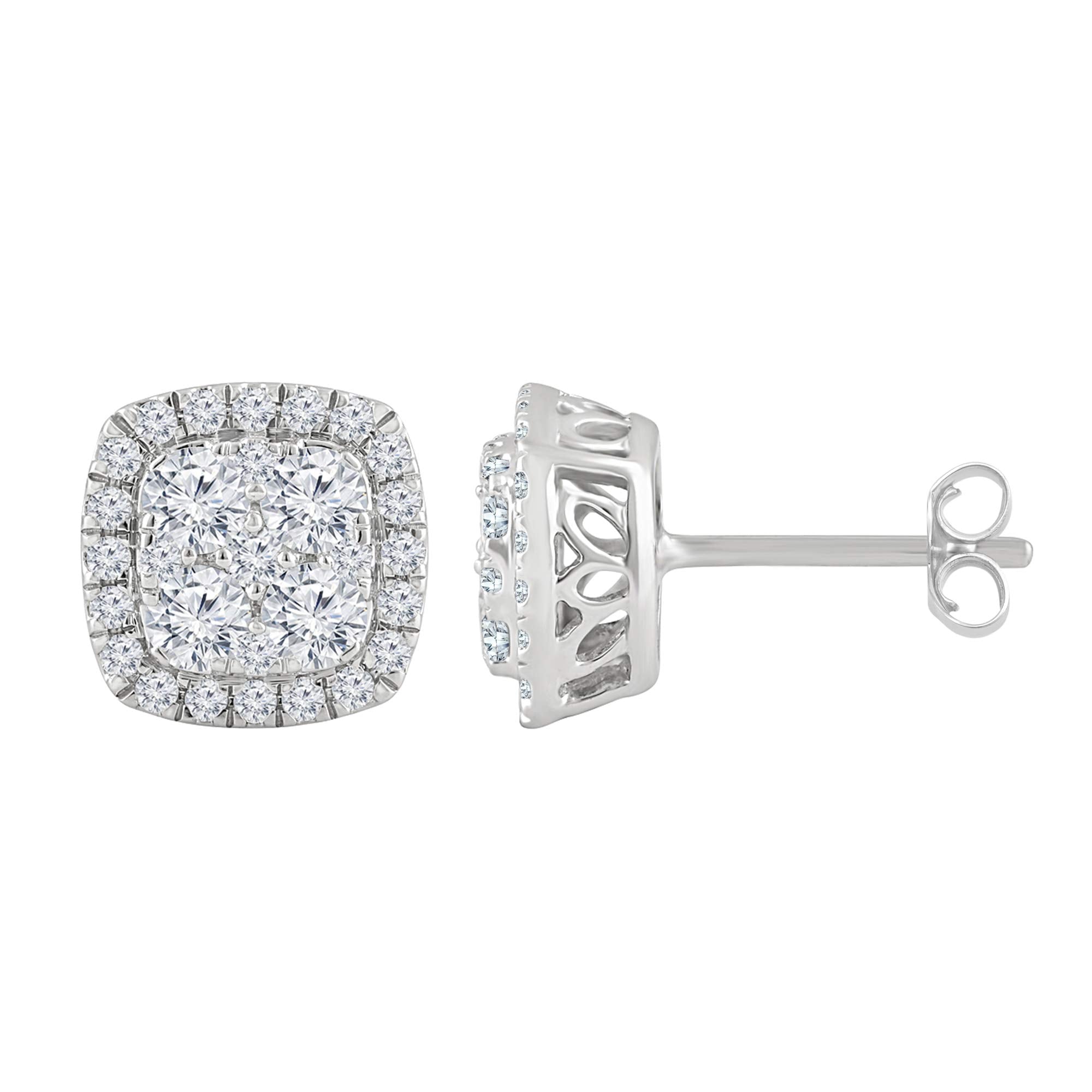 1 Carat Round Cut Lab Grown Diamond Halo Cluster Stud Earrings  | Ashley Stewart