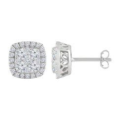 1 Carat Round Cut Lab Grown Diamond Halo Cluster Stud Earrings  | Ashley Stewart