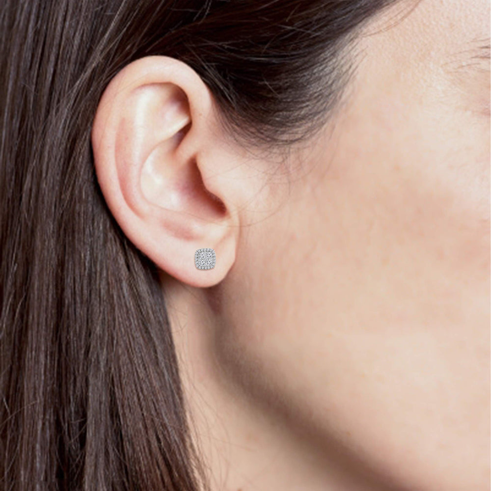 1 Carat Round Cut Lab Grown Diamond Halo Cluster Stud Earrings  | Ashley Stewart
