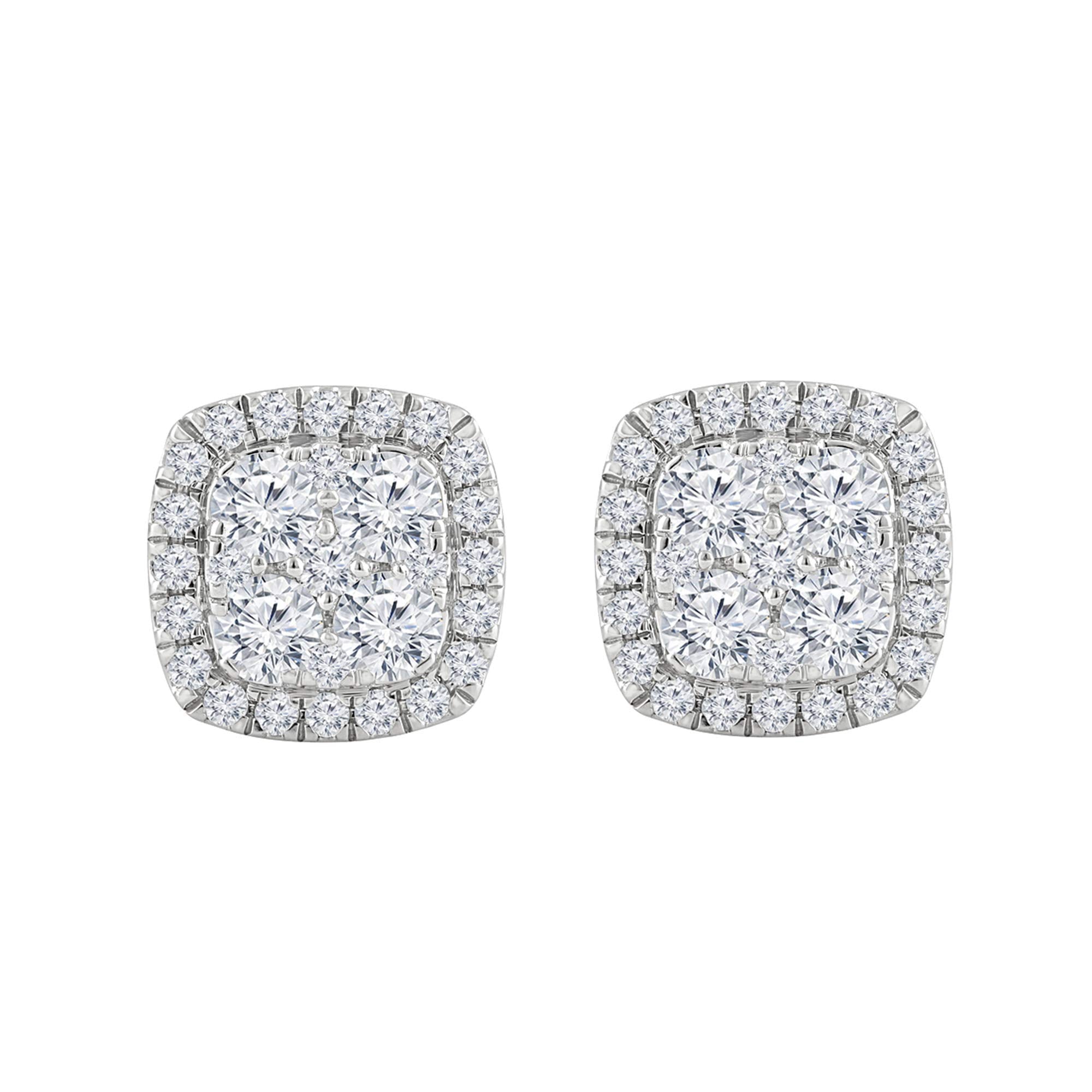 1 Carat Round Cut Lab Grown Diamond Halo Cluster Stud Earrings  | Ashley Stewart